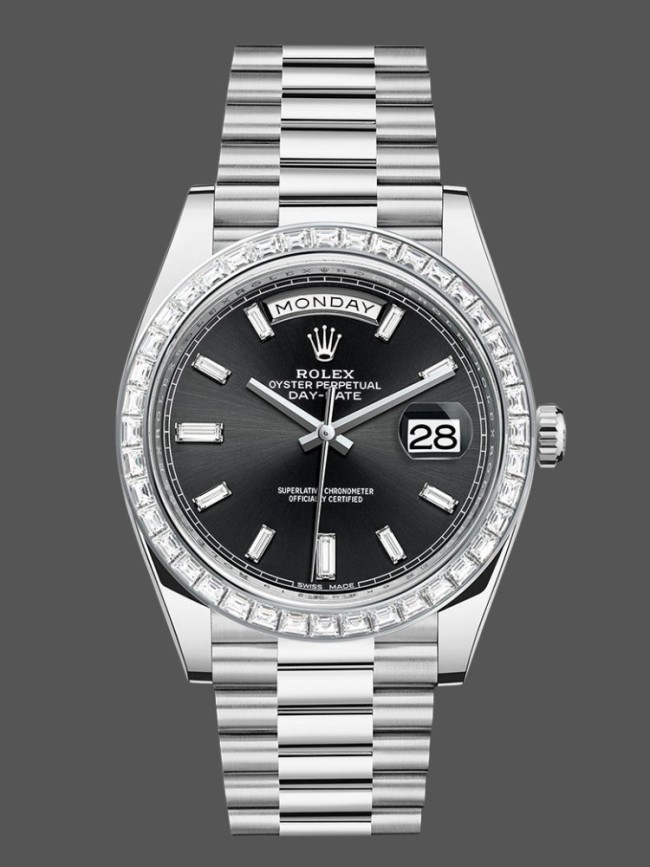 Rolex Day-Date 228396TBR Black Dial Diamond Bezel 40mm Mens Replica Watch