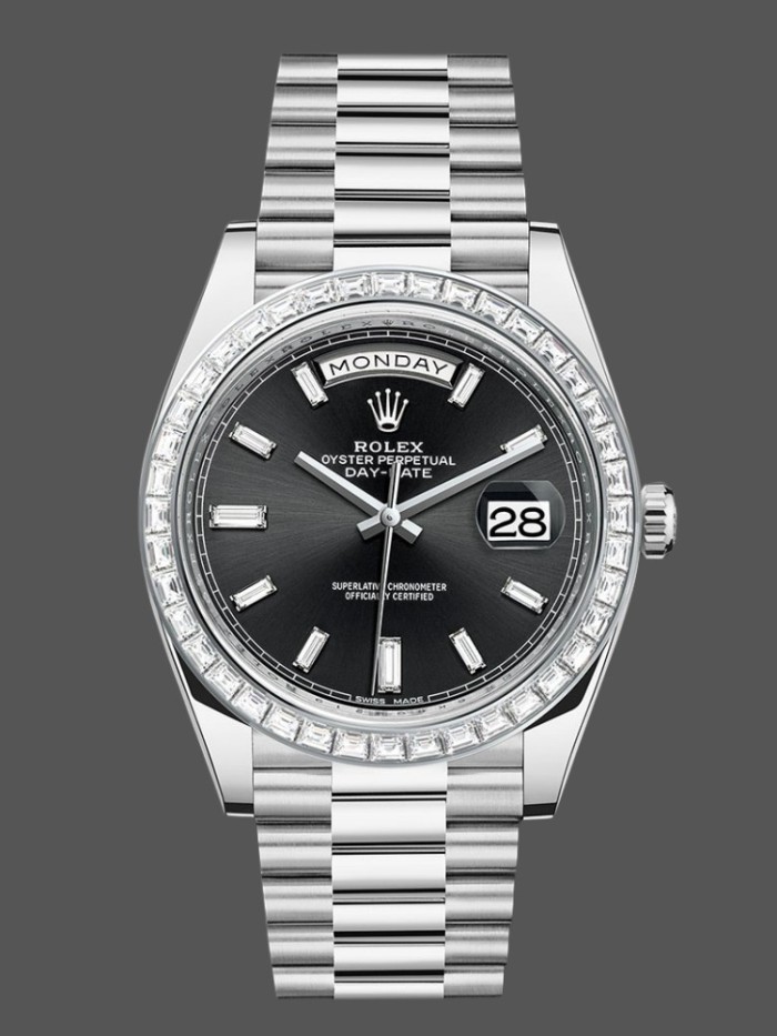 Rolex Day-Date 228396TBR Black Dial Diamond Bezel 40mm Mens Replica Watch