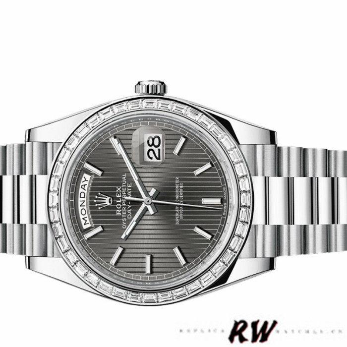 Rolex Day-Date 228396TBR Dark Rhodium Grey Dial Diamond Bezel 40mm Mens Replica Watch