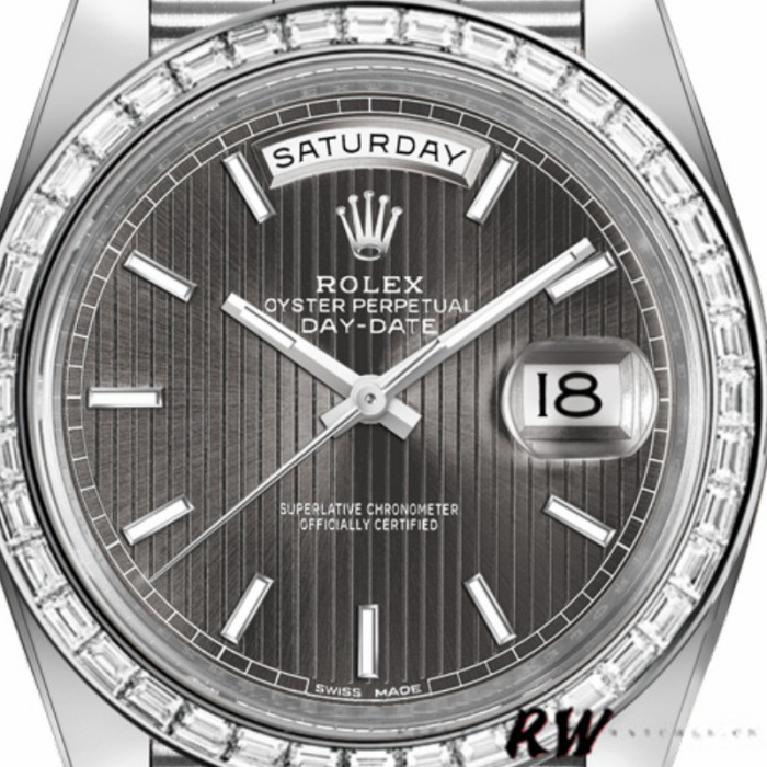 Rolex Day-Date 228396TBR Dark Rhodium Grey Dial Diamond Bezel 40mm Mens Replica Watch