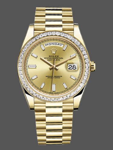 Rolex Day-Date 228398TBR Champagne Diamond Dial Diamond Bezel 40mm Mens Replica Watch