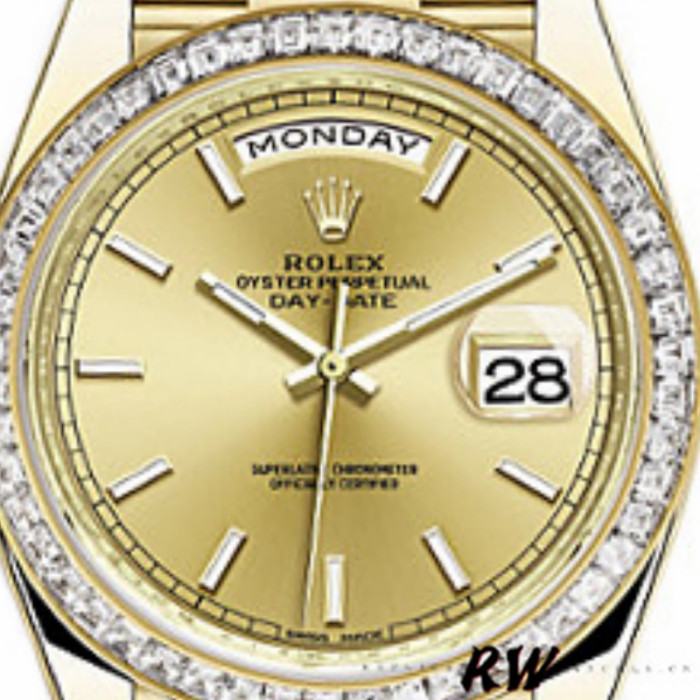 Rolex Day-Date 228398TBR Champagne Index Dial Diamond Bezel 40mm Mens Replica Watch