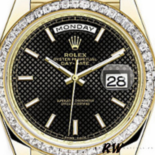 Rolex Day-Date 228398TBR Black Diagonal Motif Dial Diamond Bezel 40mm Mens Replica Watch