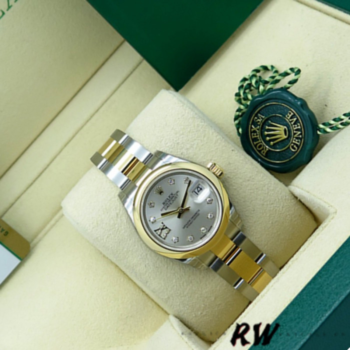 Rolex Datejust 279163 Silver Diamond Dial Domed Bezel 28mm Lady Replica Watch