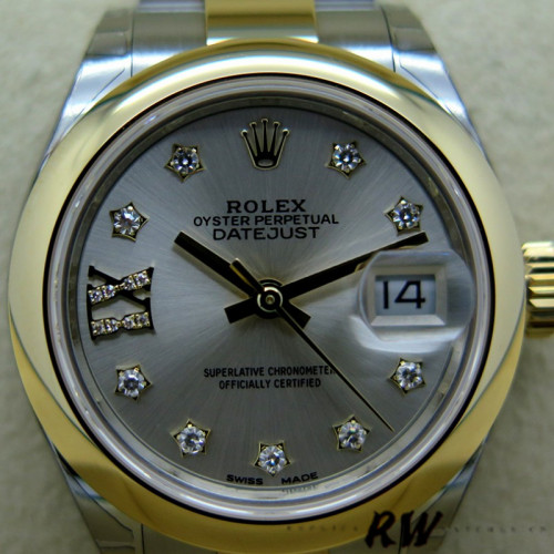 Rolex Datejust 279163 Silver Diamond Dial Domed Bezel 28mm Lady Replica Watch