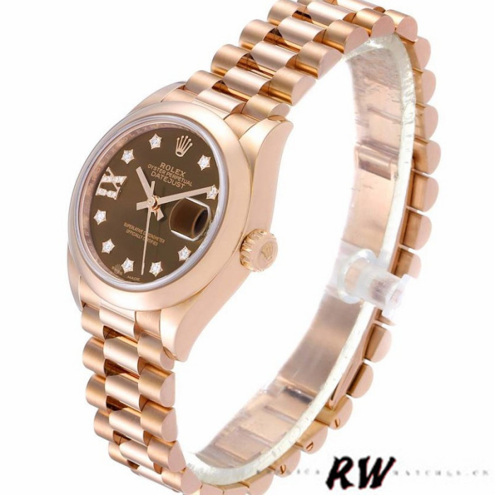 Rolex Datejust 279165 Chocolate Brown Diamonds Dial Domed Bezel 28mm Lady Replica Watch
