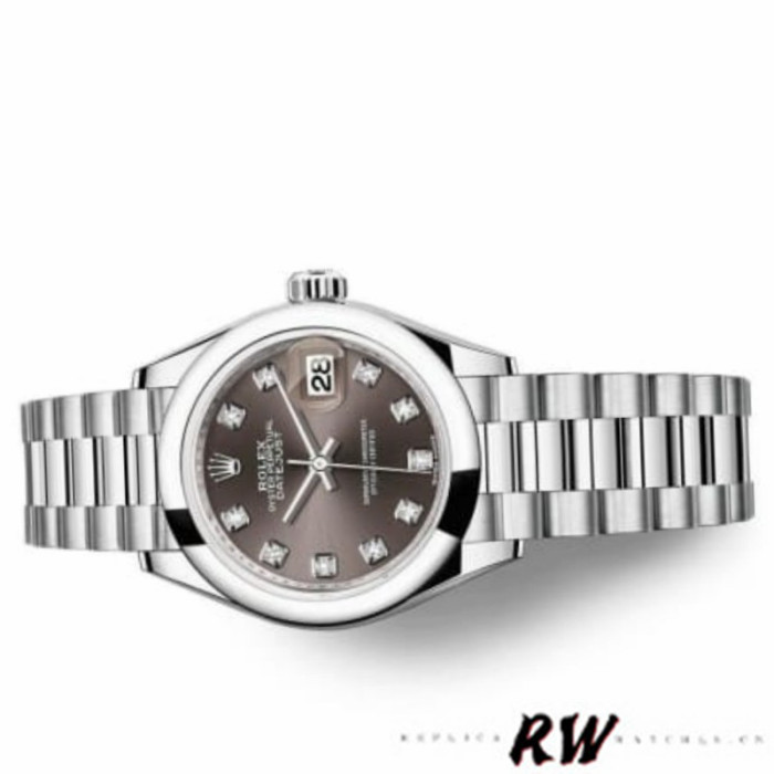 Rolex Datejust 279166 Dark Grey Diamond Dial Domed Bezel 28mm Lady Replica Watch