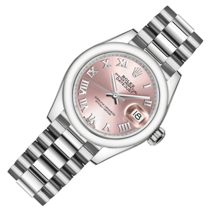 Rolex Datejust 279166 Pink Roman Numeral Dial Domed Bezel 28mm Lady Replica Watch