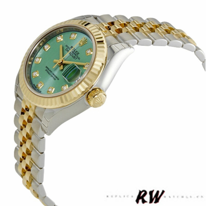 Rolex Datejust 279173 Green Diamond Dial Fluted Bezel 28mm Lady Replica Watch