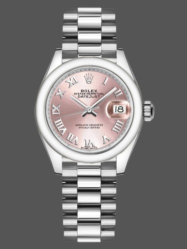 Rolex Datejust 279166 Pink Roman Numeral Dial Domed Bezel 28mm Lady Replica Watch