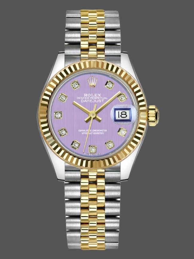 Rolex Datejust 279173 Lavender Purple Diamond Dial Fluted Bezel 28mm Lady Replica Watch