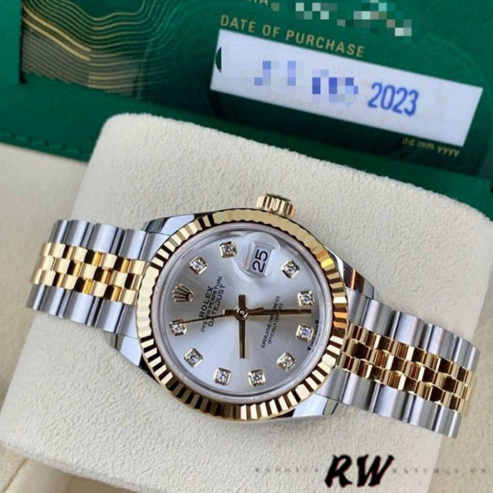 Rolex Datejust 279173 Silver Diamond Dial Fluted Bezel 28mm Lady Replica Watch