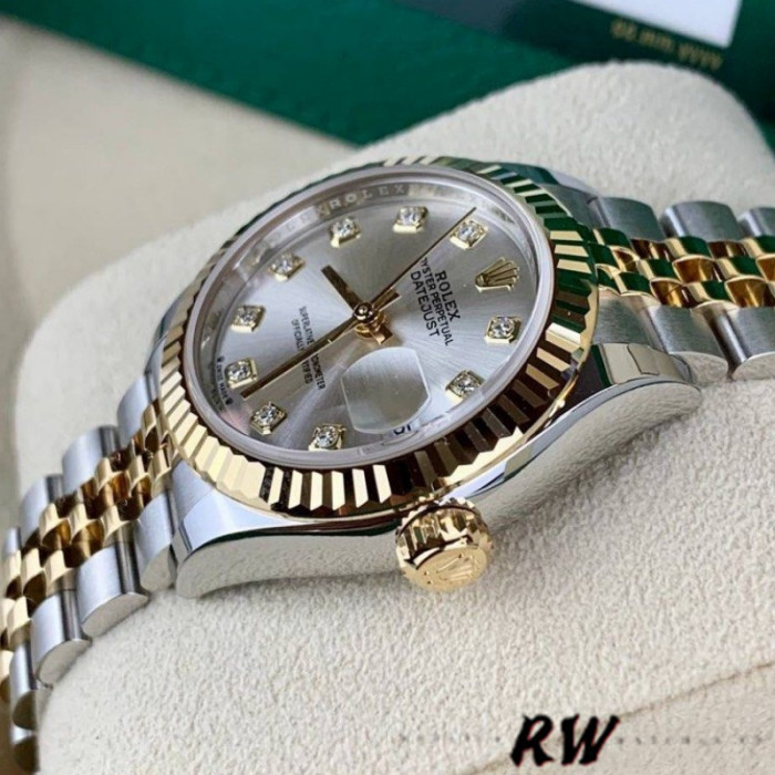 Rolex Datejust 279173 Silver Diamond Dial Fluted Bezel 28mm Lady Replica Watch