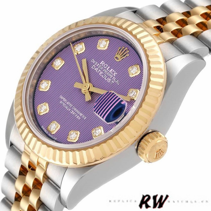 Rolex Datejust 279173 Lavender Purple Diamond Dial Fluted Bezel 28mm Lady Replica Watch