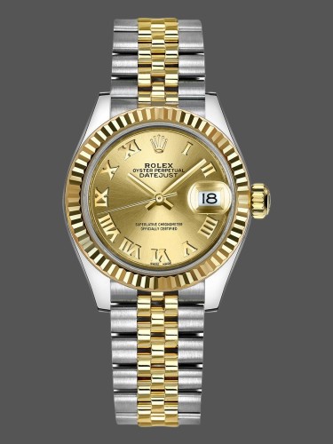 Rolex Datejust 279173 Champagne Roman Numeral Dial Fluted Bezel 28mm Lady Replica Watch