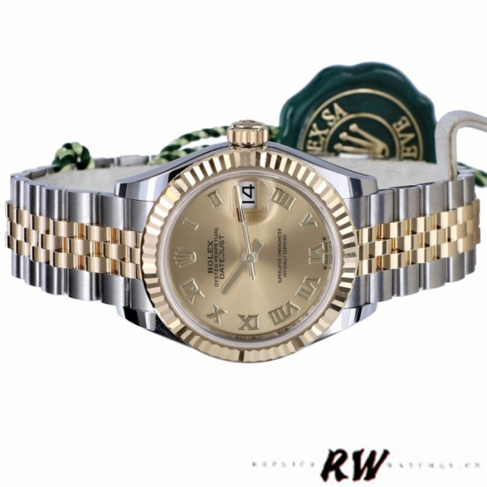 Rolex Datejust 279173 Champagne Roman Numeral Dial Fluted Bezel 28mm Lady Replica Watch