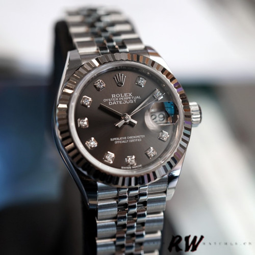 Rolex Datejust 279174 Stainless Steel Dark Grey Diamond Dial 28mm Lady Replica Watch