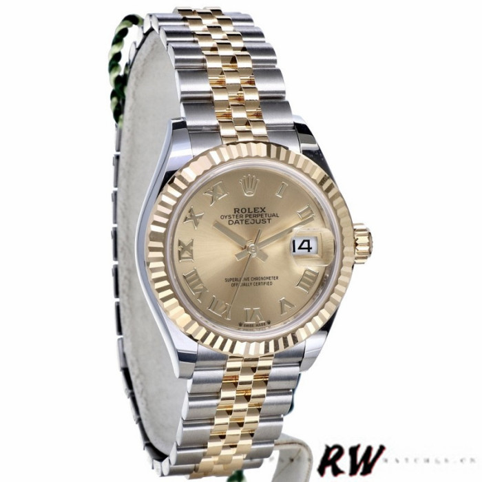 Rolex Datejust 279173 Champagne Roman Numeral Dial Fluted Bezel 28mm Lady Replica Watch