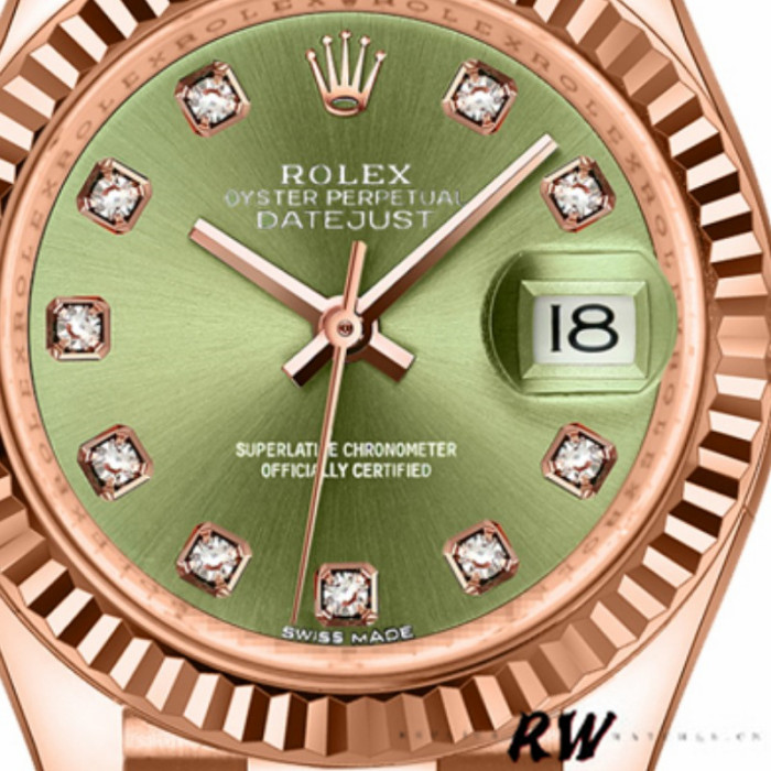 Rolex Datejust 279175 Olive Green Diamonds Dial Fluted Bezel 28mm Lady Replica Watch