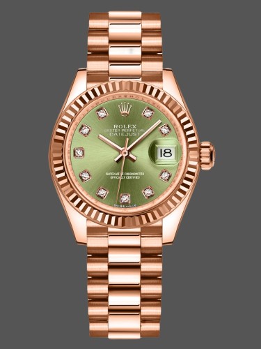 Rolex Datejust 279175 Olive Green Diamonds Dial Fluted Bezel 28mm Lady Replica Watch