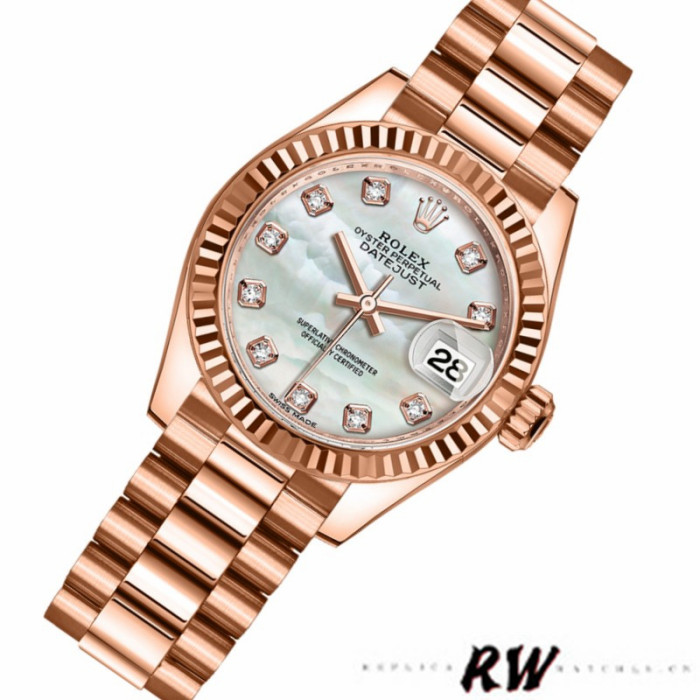 Rolex Datejust 279175 Mother Of Pearl Diamonds Dial Fluted Bezel 28mm Lady Replica Watch