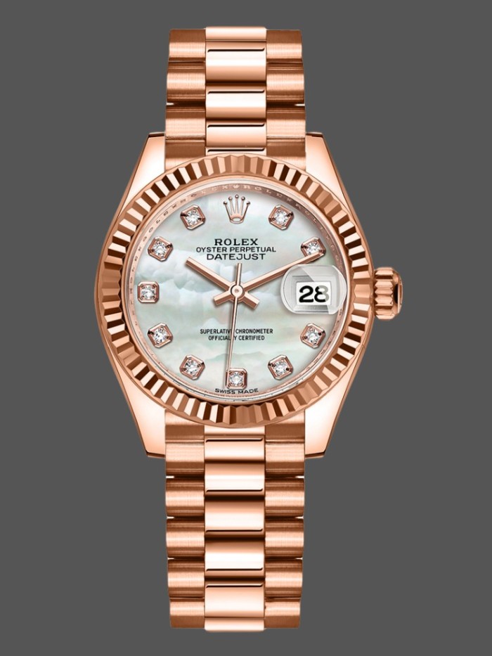 Rolex Datejust 279175 Mother Of Pearl Diamonds Dial Fluted Bezel 28mm Lady Replica Watch