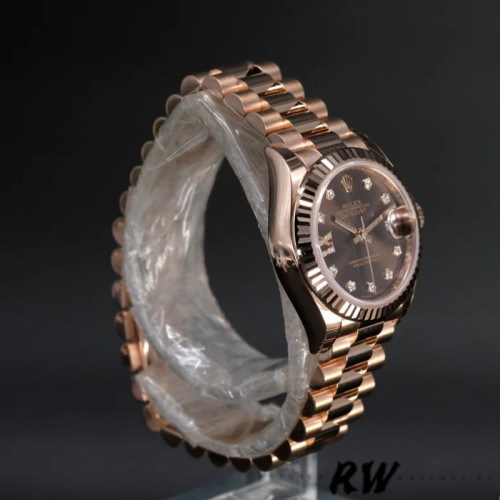 Rolex Datejust 279175 Chocolate Diamond Mark Fluted Bezel 28mm Lady Replica Watch