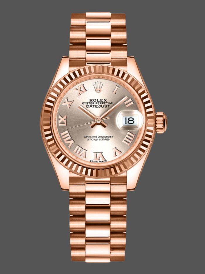 Rolex Datejust 279175 Sundust Roman Numeral Dial Fluted Bezel 28mm Lady Replica Watch