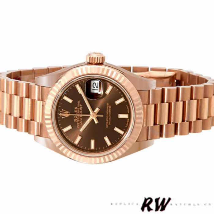 Rolex Datejust 279175 Chocolate Index Dial Fluted Bezel 28mm Lady Replica Watch