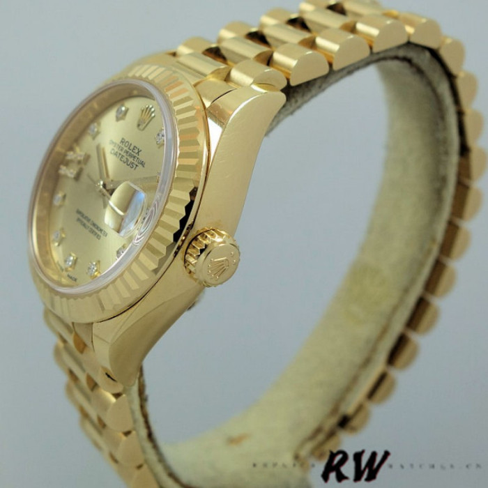 Rolex Datejust 279178 Champagne Diamond Dial Fluted Bezel 28mm Lady Replica Watch