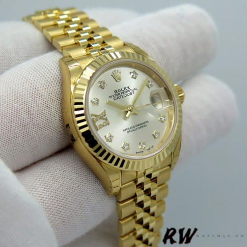 Rolex Datejust 279178 Silver Diamond Dial Fluted Bezel 28mm Lady Replica Watch