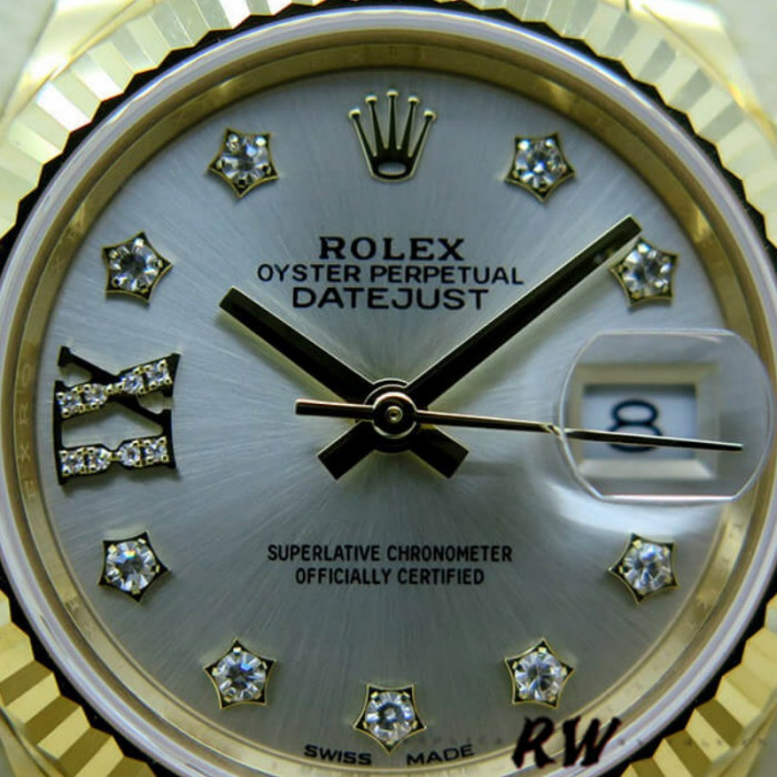 Rolex Datejust 279178 Silver Diamond Dial Fluted Bezel 28mm Lady Replica Watch