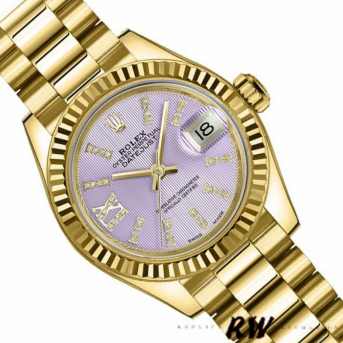 Rolex Datejust 279178 Lilac Purple Dial Fluted Bezel 28mm Lady Replica Watch