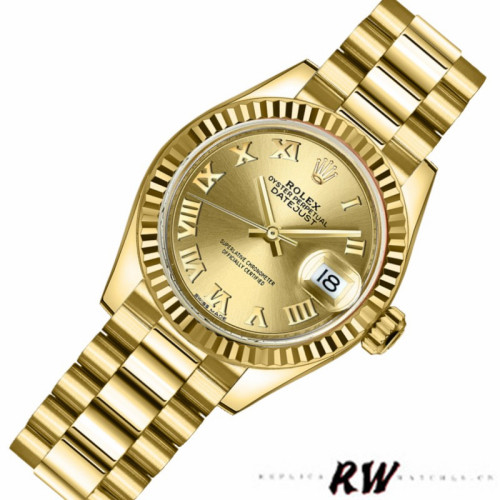 Rolex Datejust 279178 Champagne Roman Dial Fluted Bezel 28mm Lady Replica Watch