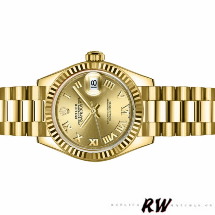 Rolex Datejust 279178 Champagne Roman Dial Fluted Bezel 28mm Lady Replica Watch