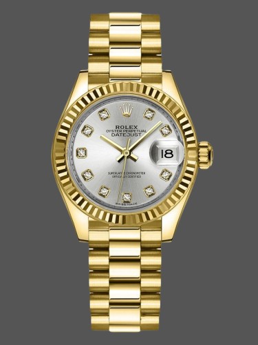 Rolex Datejust 279178 Silver Diamond Mark Fluted Bezel 28mm Lady Replica Watch