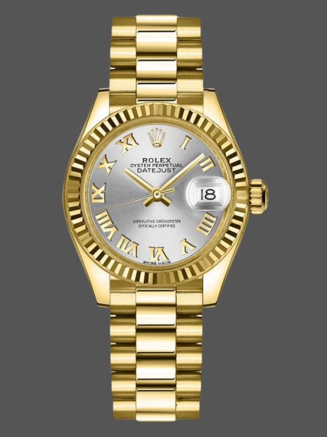 Rolex Datejust 279178 Silver Roman Dial Fluted Bezel 28mm Lady Replica Watch