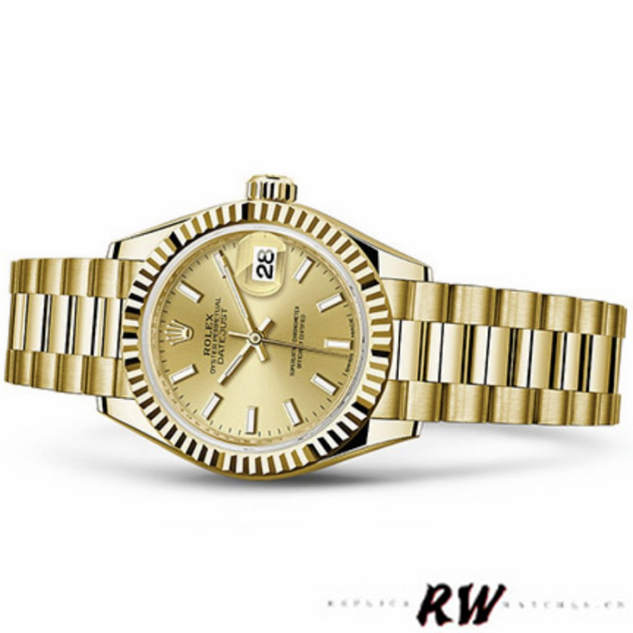 Rolex Datejust 279178 Champagne Index Dial Fluted Bezel 28mm Lady Replica Watch