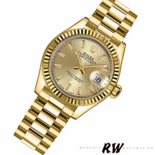 Rolex Datejust 279178 Champagne Index Dial Fluted Bezel 28mm Lady Replica Watch