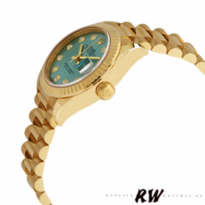 Rolex Datejust 279178 Mint Green Diamond Dial Fluted Bezel 28mm Lady Replica Watch