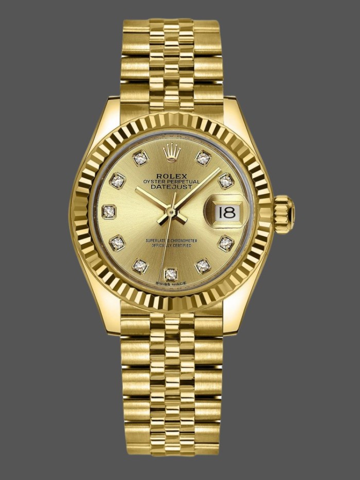 Rolex Datejust 279178 Champagne Diamond Dial Yellow Gold 28mm Lady Replica Watch