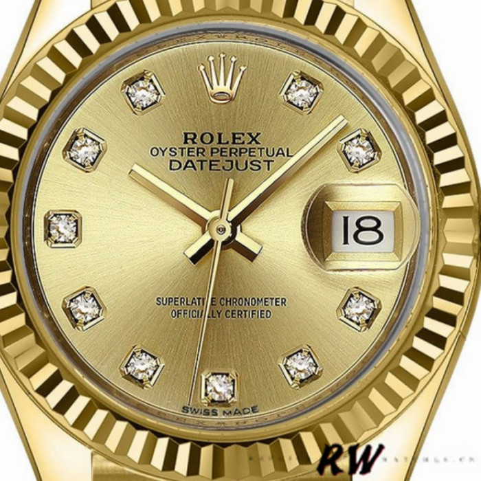 Rolex Datejust 279178 Champagne Diamond Dial Yellow Gold 28mm Lady Replica Watch