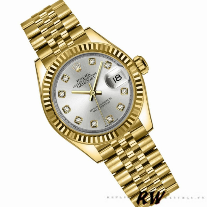 Rolex Datejust 279178 Silver Diamond Dial Yellow Gold 28mm Lady Replica Watch