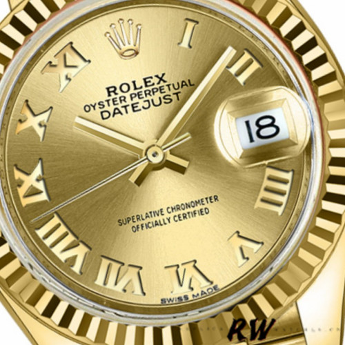 Rolex Datejust 279178 Champagne Roman Dial Yellow Gold 28mm Lady Replica Watch