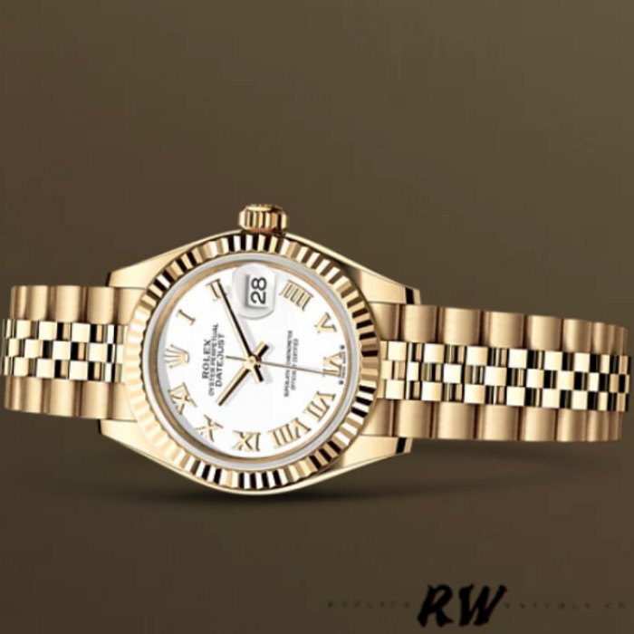 Rolex Datejust 279178 White Roman Dial Yellow Gold 28mm Lady Replica Watch