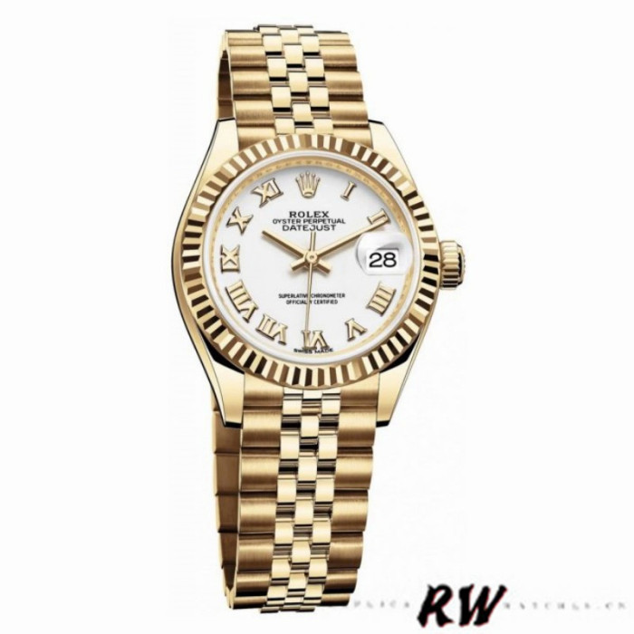 Rolex Datejust 279178 White Roman Dial Yellow Gold 28mm Lady Replica Watch