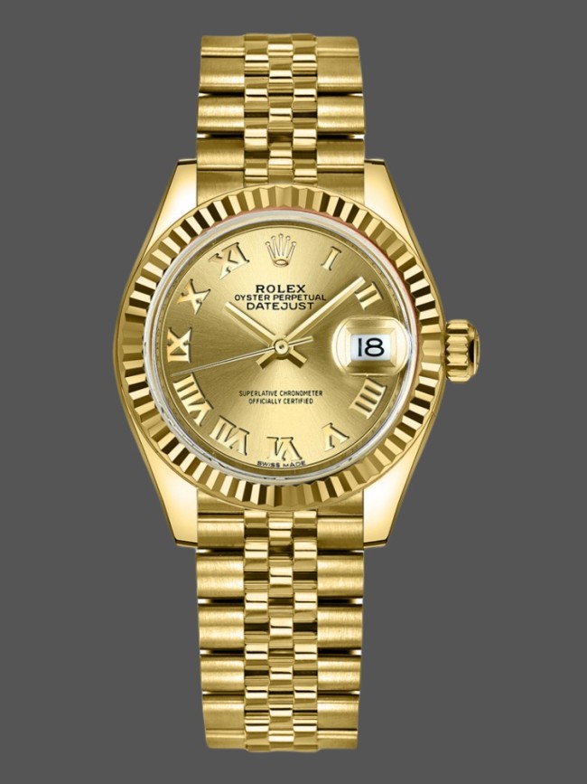 Rolex Datejust 279178 Champagne Roman Dial Yellow Gold 28mm Lady Replica Watch