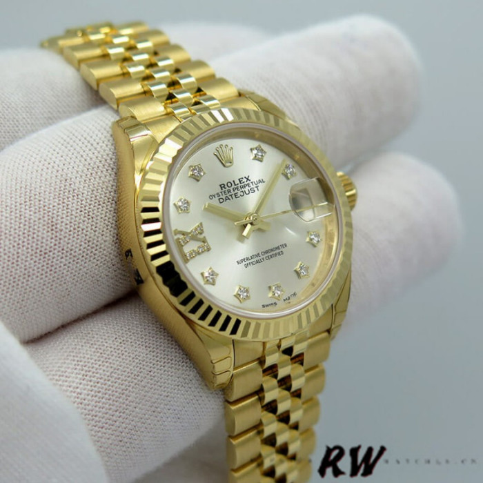 Rolex Datejust 279178 Silver Dial Diamond Yellow Gold 28mm Lady Replica Watch