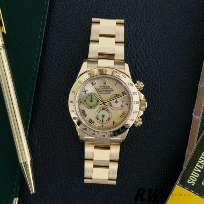 Rolex Cosmograph Daytona 116528 Yellow MOP Roman Dial 40MM Mens Replica Watch