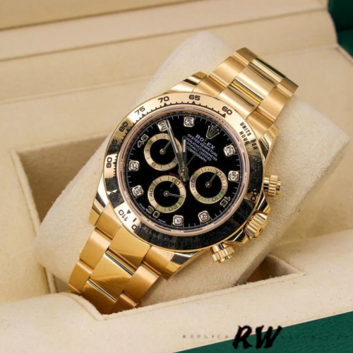 Rolex Daytona 116508 Yellow Gold Black Diamond Dial 40MM Mens Replica Watch